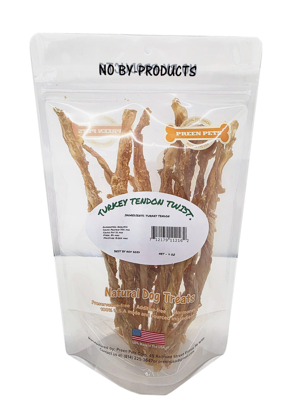 Back of the Turkey Tendon Twist bag: ingredients turkey tendon, with the guaranteed analysis